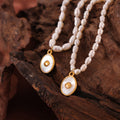 Freshwater Pearl Necklace Gold Shell Disc Pendant Titanium view 4