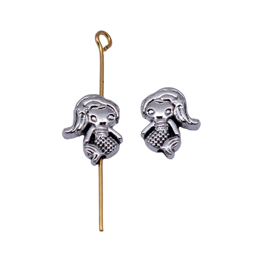 12x10mm 1.05g Antique Silver Zinc Alloy Mermaid Small Hole Loose Metal Beads for DIY Jewelry Making