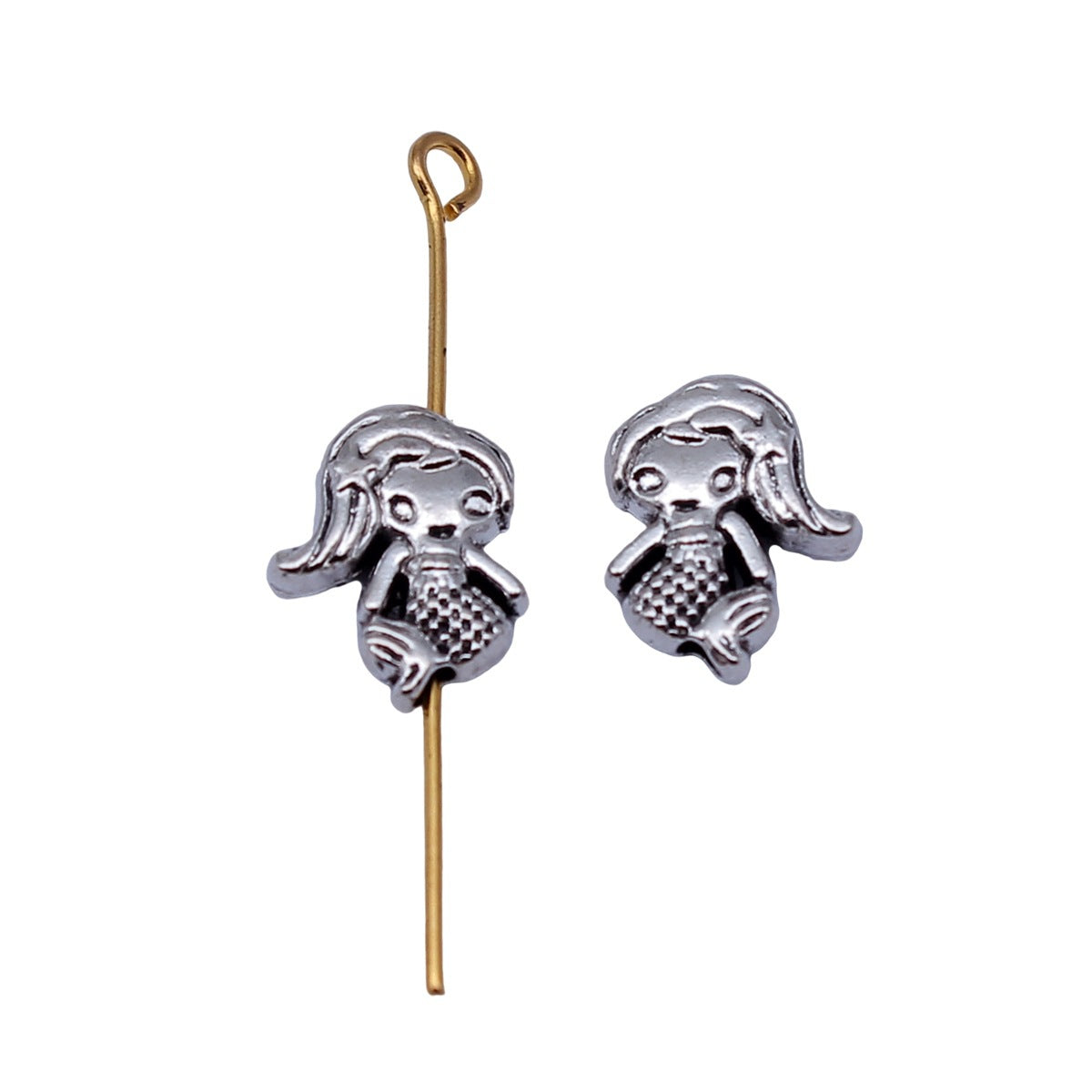 12x10mm 1.05g Antique Silver Zinc Alloy Mermaid Small Hole Loose Metal Beads for DIY Jewelry Making