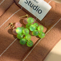 Green and Pink Bead Grape Cluster Gold Hook Earrings view 4