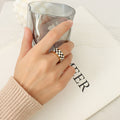 Black White Checkered Band Ring Gold Or Silver Tone view 7