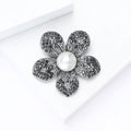 Five Petal Dark Crystal Flower Brooch With White Pearl view 4