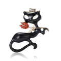 Enamel Cat Brooch Red Rhinestone Rose Hat Pin Black White view 1
