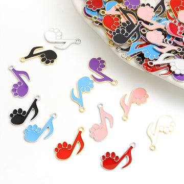 Colorful Cat Paw Music Note Enamel Pendant Charms in 12 Styles