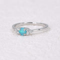 Silver Tone Blue Opal Look Oval Ring Clear Accents Sizes 6-10 view 3