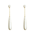 Gold Tone Pearl Like Long Teardrop Chain Stud Earrings view 5