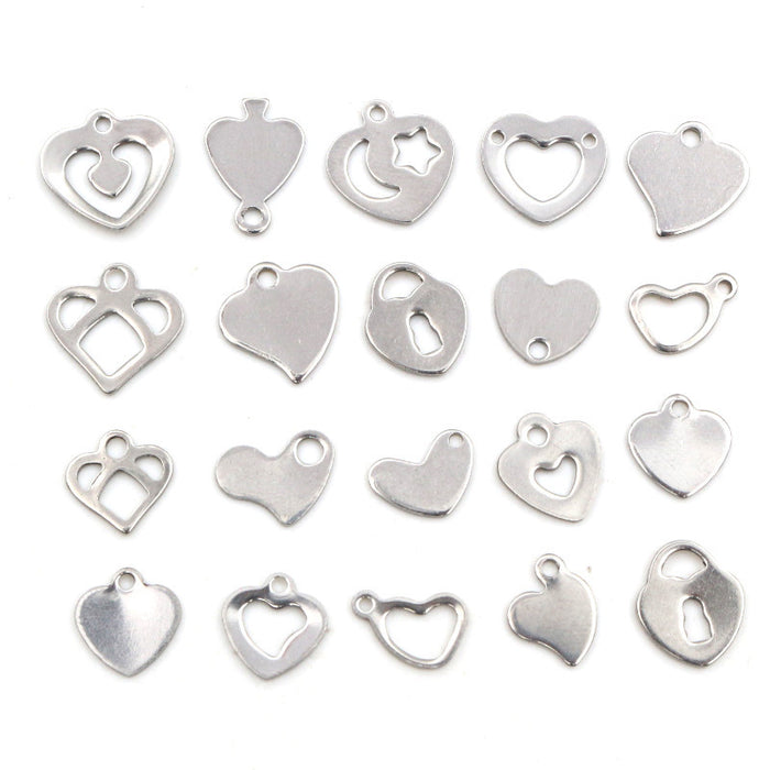 Assorted Polished Silver Tone Heart Shaped Metal Charms