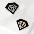 Black Enamel Diamond Outline Brooch in Gold or Silver Tone view 1