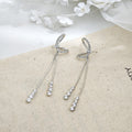 Silver Tone Bow and Double Long Chain Tassel Earrings view 4