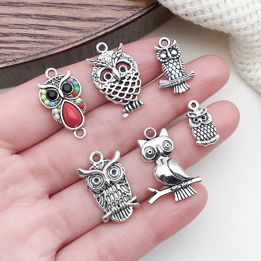 Antique Silver Zinc Alloy Owl Cat Charm Pendant for DIY Bracelet Necklace Jewelry Making