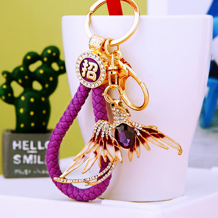 Jeweled Phoenix Keychains with Fortune Cords and Loose Heart Loops