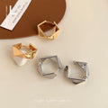Square Geometric Faceted Metal Huggie Hoop Earrings Two Tones view 1