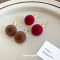 Velvet Round Drop Lever Hook Earrings In Brown And Deep Red view 3