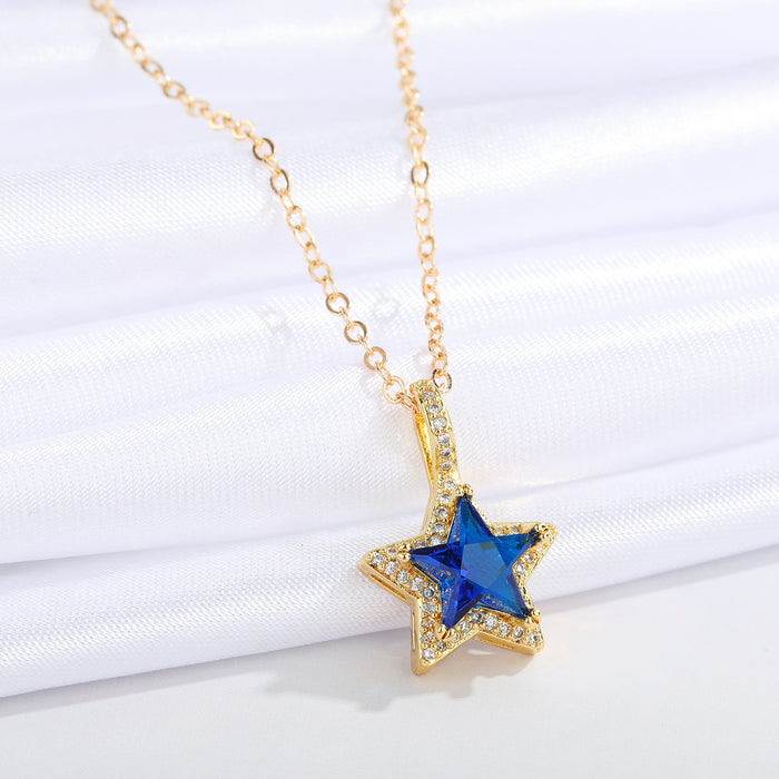 Gold Tone Double Star Crystal Pendant Necklaces in Five Colors