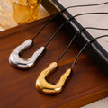 Chunky U Horseshoe Pendant Black Leather Cord Necklace view 4