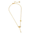 Gold Bow Pendant Necklace Pearl Drop Crystal Bead Tassel view 1