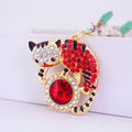Rhinestone Cat Keychain With Round Faceted Gem, 5 Color Options view 3