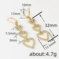 Gold-Tone Brass Triple Open Heart Drop Earrings with Cubic Zirconia view 4