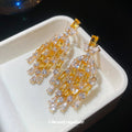 Gold Yellow Crystal Chandelier Drop Earrings Statement Jewelry view 1