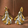 Two Tone Leaf Twist Huggie Hoop Earrings With Clear Stone Accents view 1
