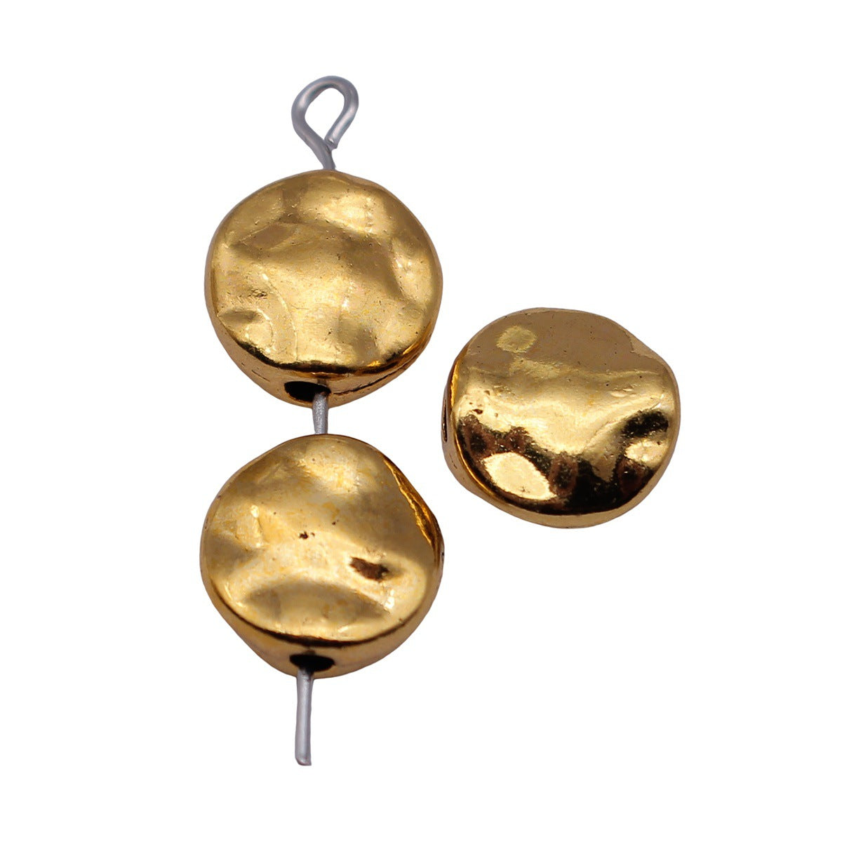 10x10x4.3mm 1.5g Antique Gold Tone Zinc Alloy Hammered Round Loose Metal Beads for Bracelet DIY Jewelry