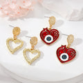 Gold Tone Enamel Evil Eye Heart and Open Heart Drop Stud Earrings view 1