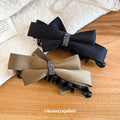 Black Coffee Satin Bow Hair Claw Clip Rhinestone Center view 2