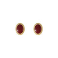 Wine Red Oval Cabochon Stud Earrings Gold Twisted Rope view 5