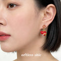 Gold Fu Stud Red Enamel Gourd Pearl Drop Earrings Pair view 2