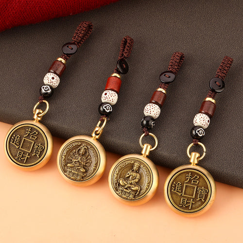 Brass Rotating Guardian Deity Keychain Car Pendant with Lanyard