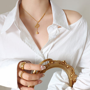 Gold Letter D Cube Drop Pendant Necklace Bar Link Chain