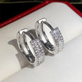 Compact Triple-Row Pave Hinged Hoop Earrings In Silver Tone view 4