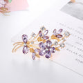 Purple Gold Tone Floral Bouquet Crystal Metal Brooch Pin view 4