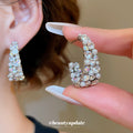 Crystal Pave Open Hoop Stud Earrings Jewelry Pair Set view 3