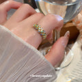 Gold Dual Flower Open Ring Colored Center Stone Six view 4