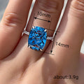 White Gold Cushion Cut Large Blue Stone Ring Alloy view 4