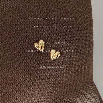 Gold Mini Polished Smooth Heart Stud Earrings Simple Pair