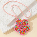 Beaded Multicolor Flower Pendant Necklace Pink Cord view 3