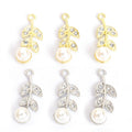 Pearl and Crystal Leaf Branch Charms in Gold and Silver Tones view 2