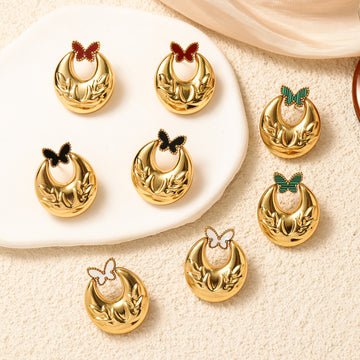 Butterfly Open Crescent Gold Tone Stud Earrings in Four Colors