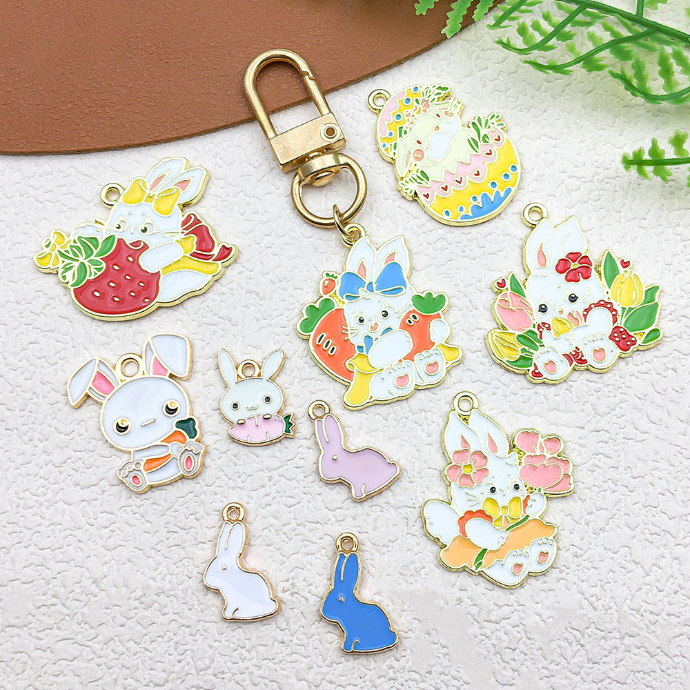 Gold Tone Enamel Zinc Alloy Cat Easter Rabbit Charm Pendant for DIY Bracelet Necklace