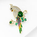 Parrot Brooch In Metal With Green Stones, Multicolor Enamel Feathers, And Clear Crystals view 3
