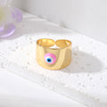 Gold Tone Wide Cuff Evil Eye Adjustable Rings in Eight Colors view 2