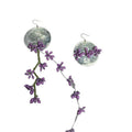 Asymmetric Purple Floral Disc Earrings with Reflective Details view 5