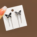 Black Butterfly Double Chain Tassel Long Stud Earrings view 1