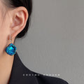 Blue Crystal Geode Drop Earrings Gold Baguette CZ Posts view 2