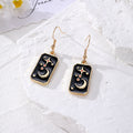 Black Enamel Tarot Rectangle Drop Earrings Gold Hooks 5 Styles view 6