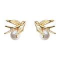 Gold Tone Bird And White Pearl Earrings In Stud And Clip On Styles view 5