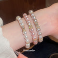 Pearl Stretch Bracelets Crystal Bow Spacer Three Colors view 1