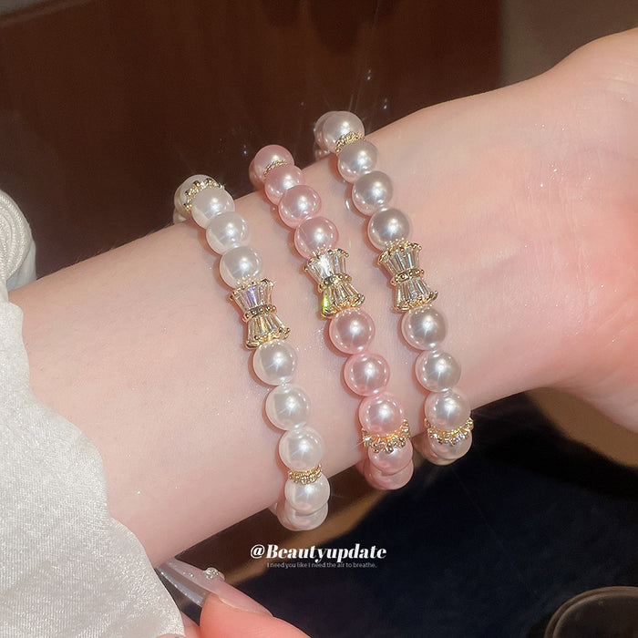 Pearl Stretch Bracelets Crystal Bow Spacer Three Colors